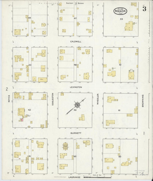 Sanborn Fire Insurance Map from Manor, Travis County, Texas (1916), Sheet #0003 - Historic Sanborn Fire Insurance Map Print, vintage old map wall art, antique decor, genealogy gift, Texas Texas map