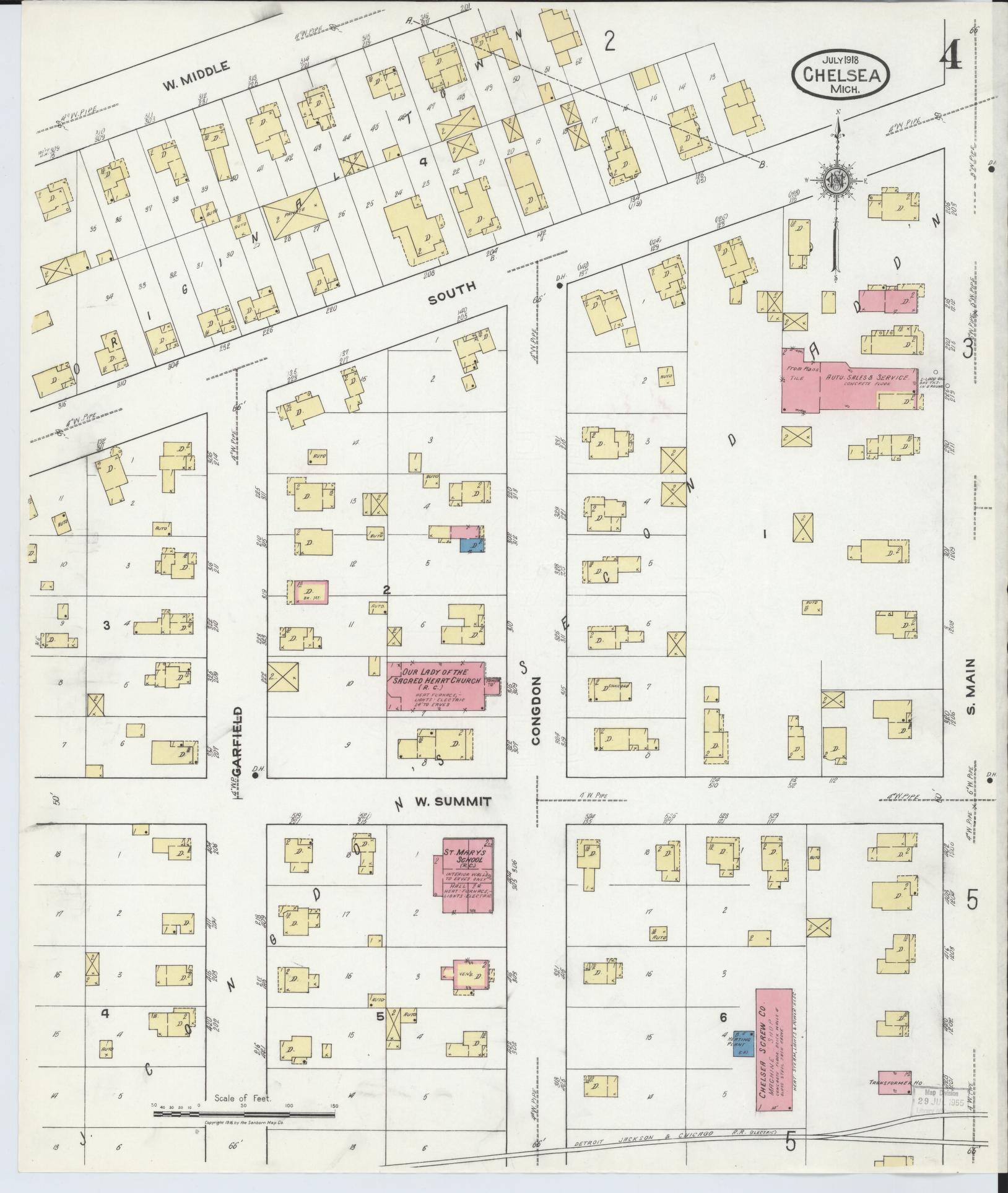 Sanborn Fire Insurance Map from Chelsea, Washtenaw County, Michigan (1918), Sheet #0004 - Complete Map Set gallery image, historic Sanborn map, vintage wall art, Michigan Michigan