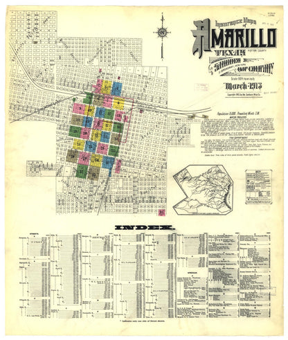 Sanborn Fire Insurance Map from Amarillo, Potter County, Texas (1913), Sheet #0001 - Historic Sanborn Fire Insurance Map Print, vintage old map wall art, antique decor, genealogy gift, Texas Texas map