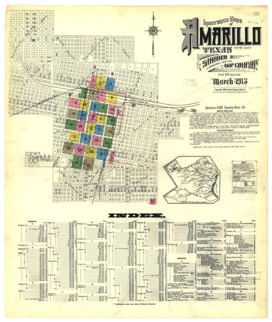 Sanborn Fire Insurance Map from Amarillo, Potter County, Texas (1913), Sheet #0001 - Historic Sanborn Fire Insurance Map Print, vintage old map wall art, antique decor, genealogy gift, Texas Texas map