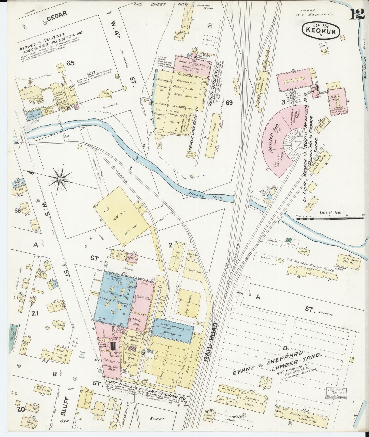 Sanborn Fire Insurance Map from Keokuk, Lee County, Iowa (1888), Sheet #0012 - Historic Sanborn Fire Insurance Map Print, vintage old map wall art