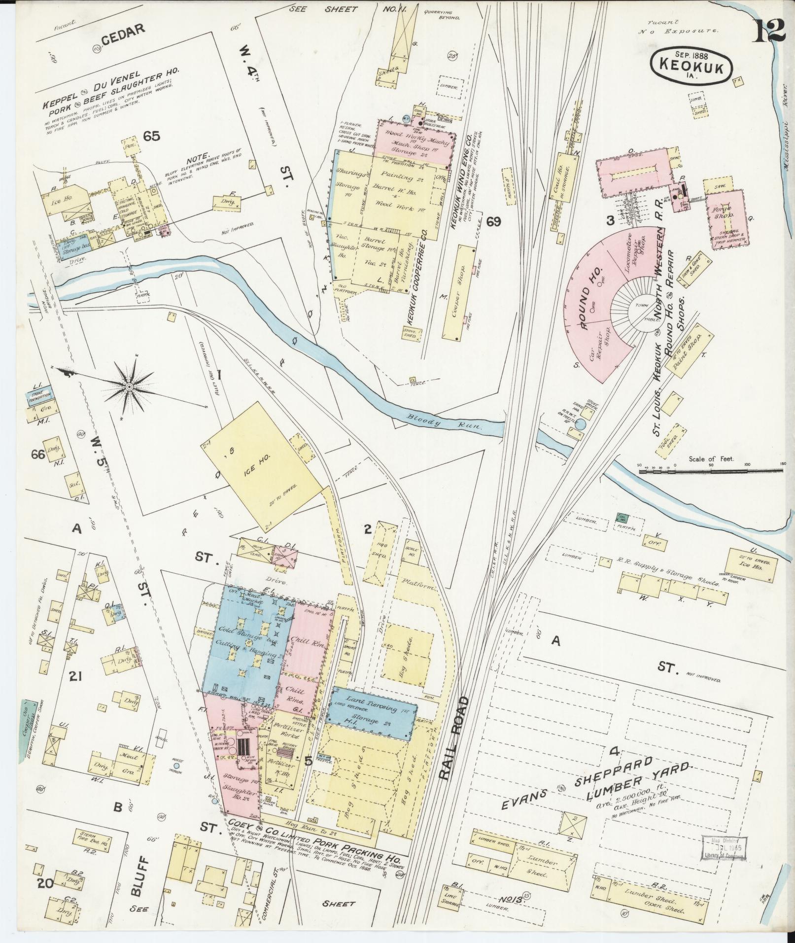 Sanborn Fire Insurance Map from Keokuk, Lee County, Iowa (1888), Sheet #0012 - Historic Sanborn Fire Insurance Map Print, vintage old map wall art