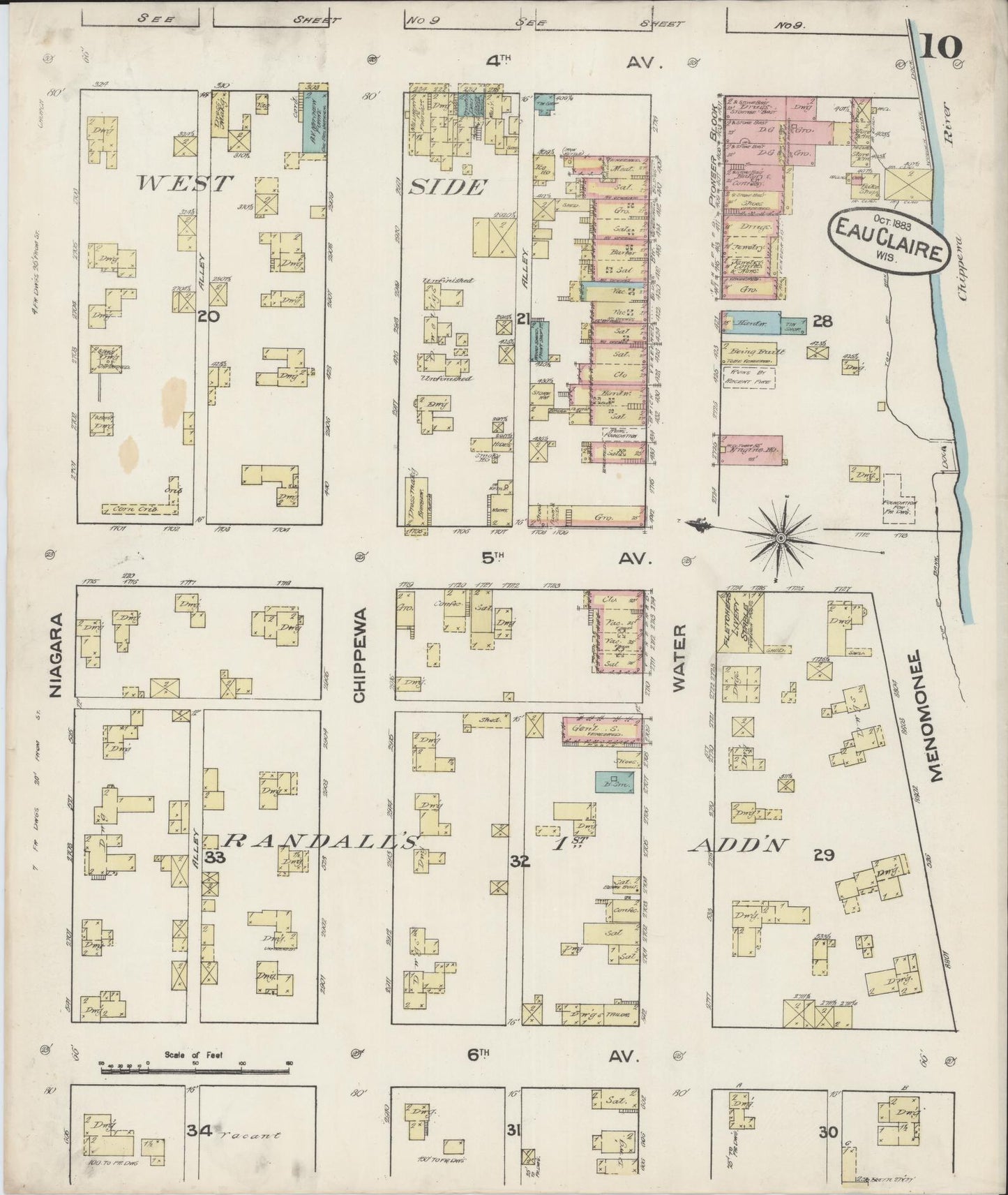 Sanborn Fire Insurance Map from Eau Claire, Eau Claire County, Wisconsin (1883), Sheet #0010 - Complete Map Set gallery image, historic Sanborn map, vintage wall art, Wisconsin Wisconsin