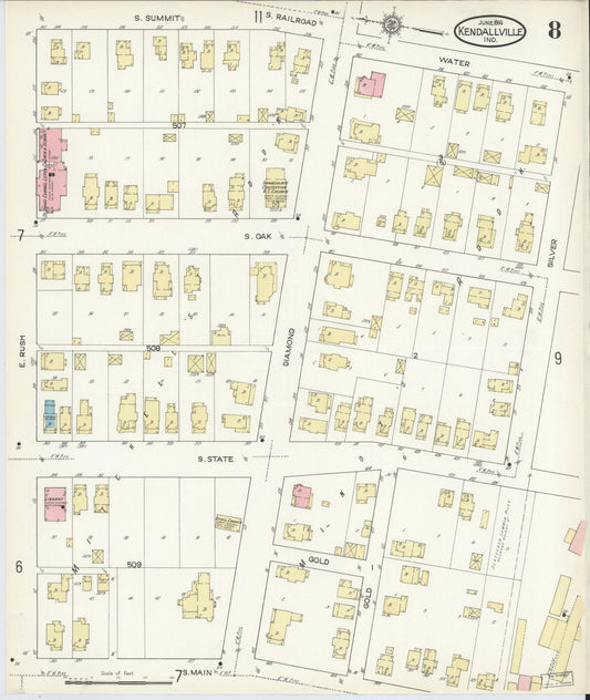 Sanborn Fire Insurance Map from Kendallville, Noble County, Indiana (1914), Sheet #0008 - Historic Sanborn Fire Insurance Map Print, vintage old map wall art, antique decor, genealogy gift, Indiana Indiana map