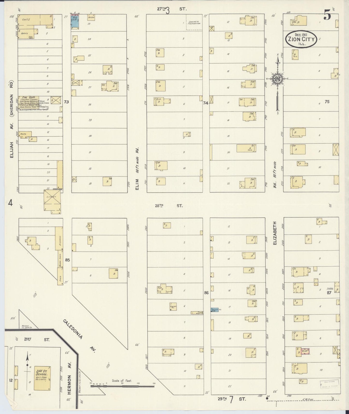 Sanborn Fire Insurance Map from Zion, Lake County, Illinois (1911), Sheet #0005 - Complete Map Set gallery image, historic Sanborn map, vintage wall art, Illinois Illinois
