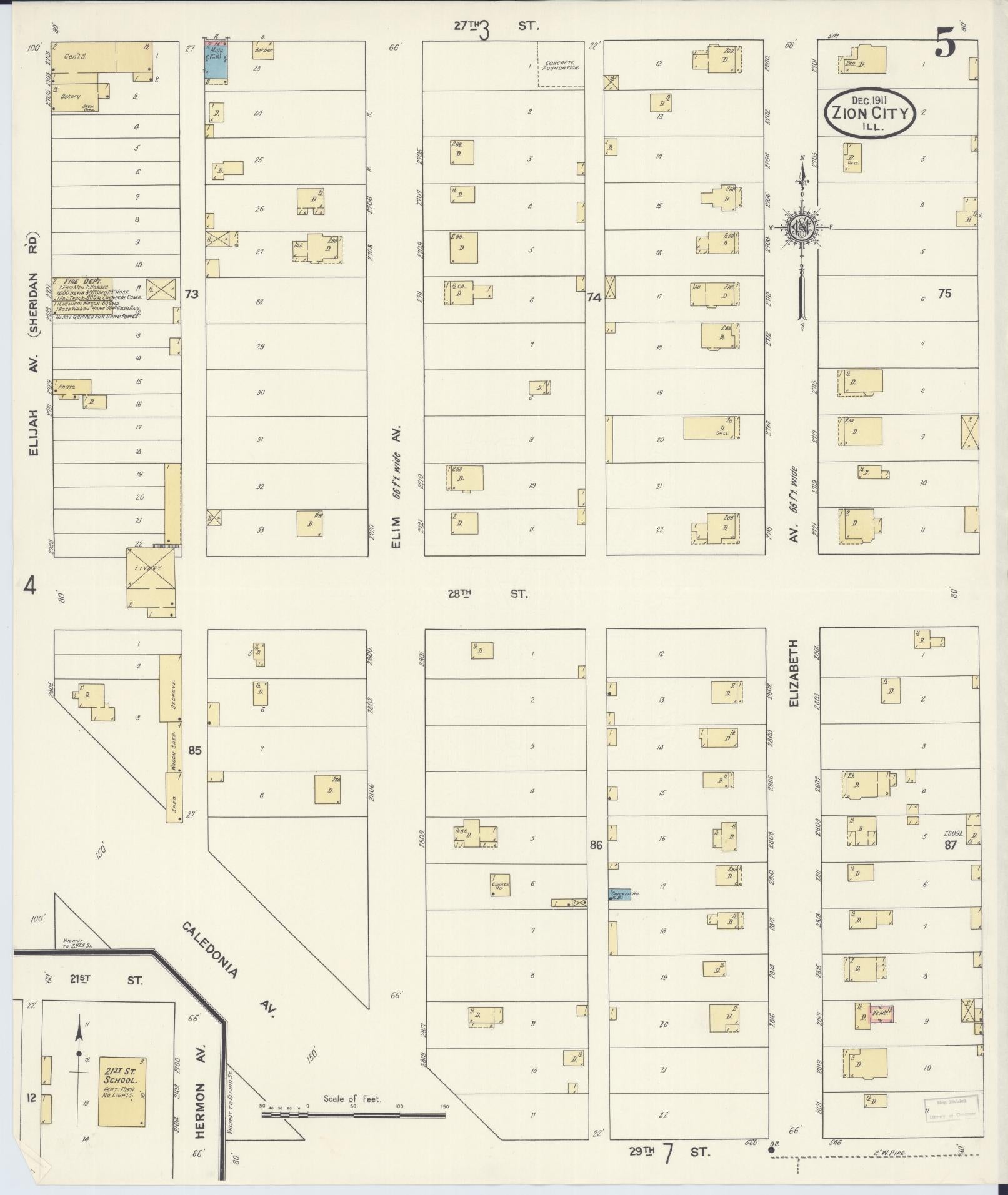 Sanborn Fire Insurance Map from Zion, Lake County, Illinois (1911), Sheet #0005 - Complete Map Set gallery image, historic Sanborn map, vintage wall art, Illinois Illinois