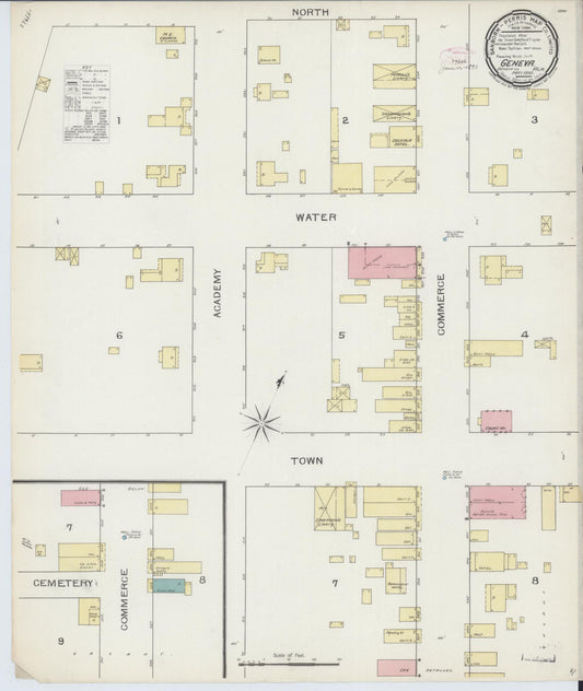 Sanborn Fire Insurance Map from Geneva, Geneva County, Alabama (1893), Sheet #0001 - Historic Sanborn Fire Insurance Map Print, vintage old map wall art, antique decor, genealogy gift, Alabama Alabama map