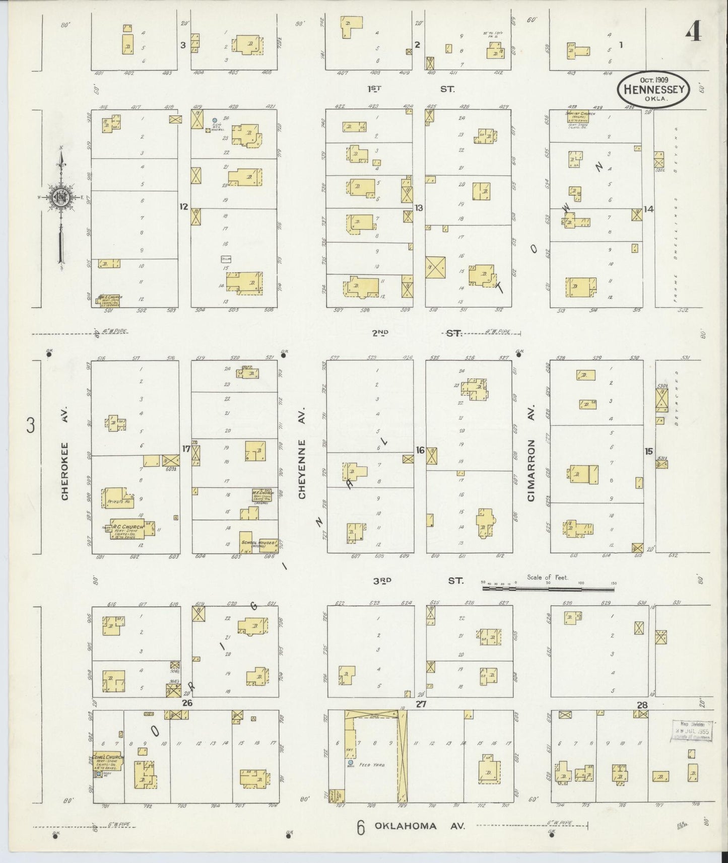 Sanborn Fire Insurance Map from Hennessey, Kingfisher County, Oklahoma (1909), Sheet #0004 - Historic Sanborn Fire Insurance Map Print, vintage old map wall art, antique decor, genealogy gift, Oklahoma Oklahoma map