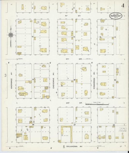 Sanborn Fire Insurance Map from Hennessey, Kingfisher County, Oklahoma (1909), Sheet #0004 - Historic Sanborn Fire Insurance Map Print, vintage old map wall art, antique decor, genealogy gift, Oklahoma Oklahoma map