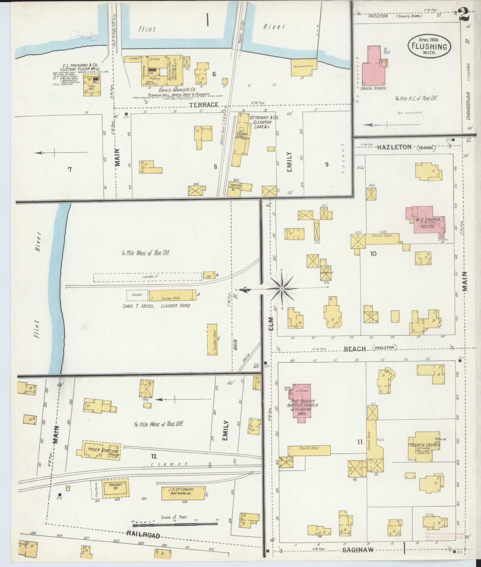 Sanborn Fire Insurance Map from Flushing, Genesee County, Michigan (1900), Sheet #0002 - Historic Sanborn Fire Insurance Map Print, vintage old map wall art, antique decor, genealogy gift, Michigan Michigan map