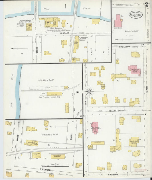 Sanborn Fire Insurance Map from Flushing, Genesee County, Michigan (1900), Sheet #0002 - Historic Sanborn Fire Insurance Map Print, vintage old map wall art, antique decor, genealogy gift, Michigan Michigan map