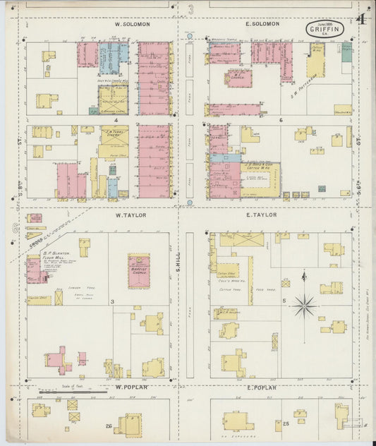 Sanborn Fire Insurance Map from Griffin, Spalding County, Georgia (1895), Sheet #0004 - Historic Sanborn Fire Insurance Map Print, vintage old map wall art, antique decor, genealogy gift, Georgia Georgia map