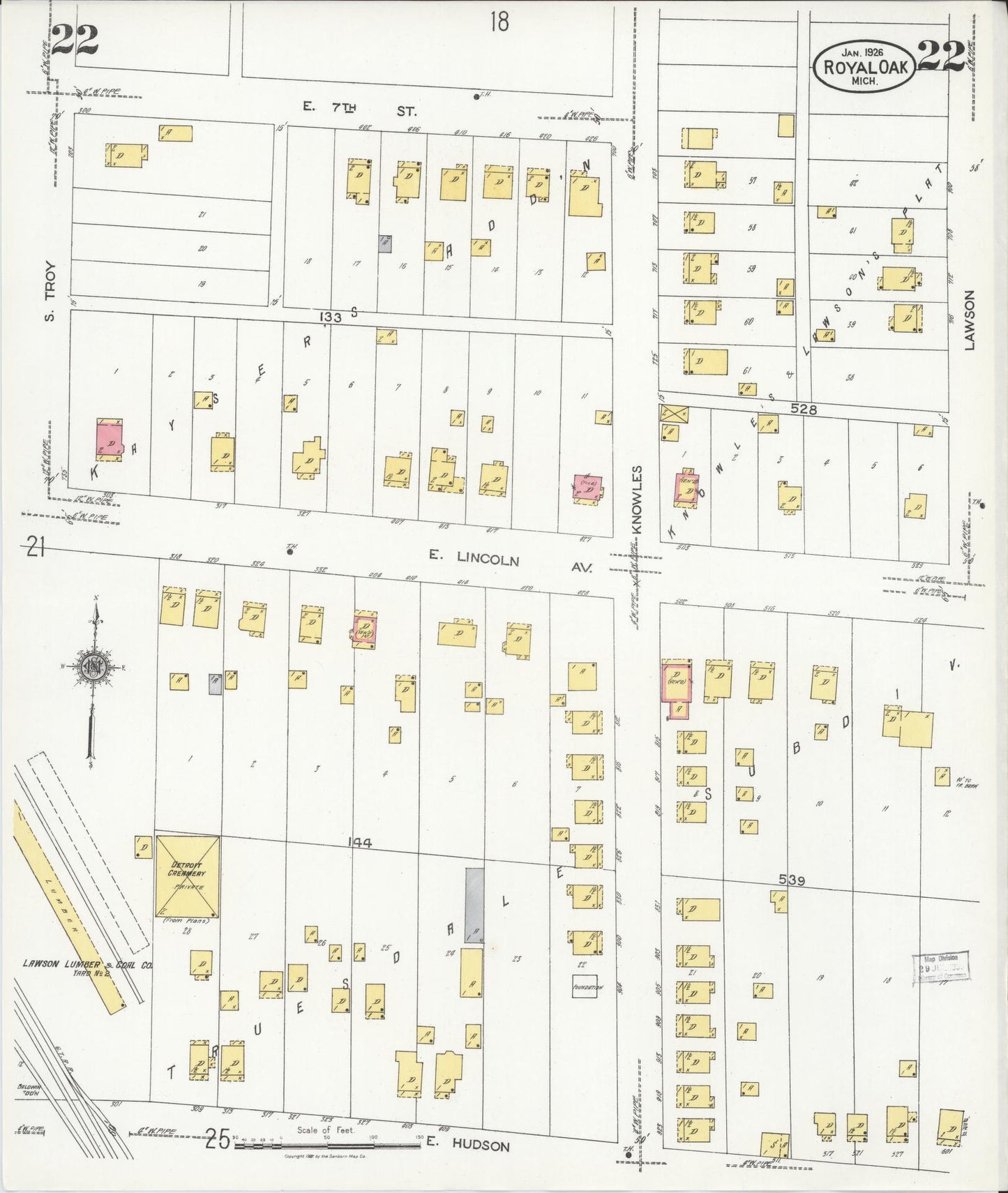 Sanborn Fire Insurance Map from Royal Oak, Oakland County, Michigan (1926), Sheet #0022 - Complete Map Set gallery image, historic Sanborn map, vintage wall art, Michigan Michigan