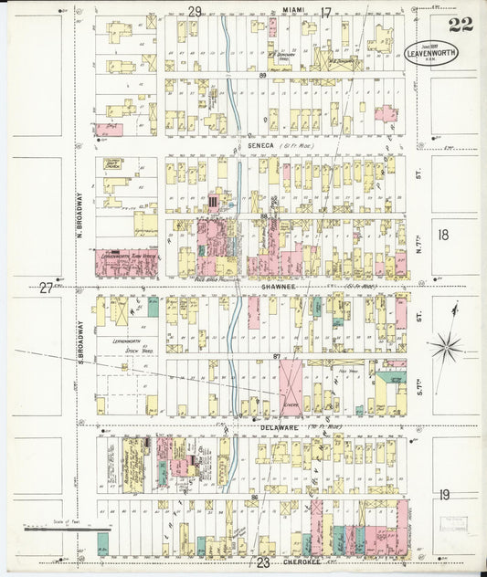 Sanborn Fire Insurance Map from Leavenworth, Leavenworth County, Kansas (1897), Sheet #0023 - Historic Sanborn Fire Insurance Map Print, vintage old map wall art, antique decor, genealogy gift, Kansas Kansas map