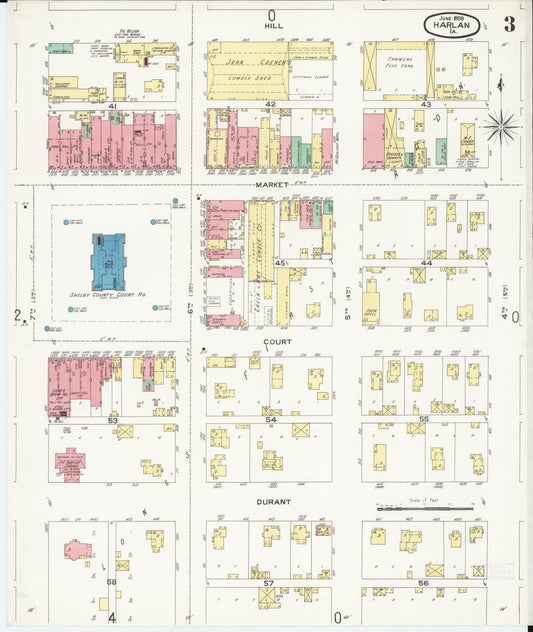 Sanborn Fire Insurance Map from Harlan, Shelby County, Iowa (1899), Sheet #0003 - Historic Sanborn Fire Insurance Map Print, vintage old map wall art