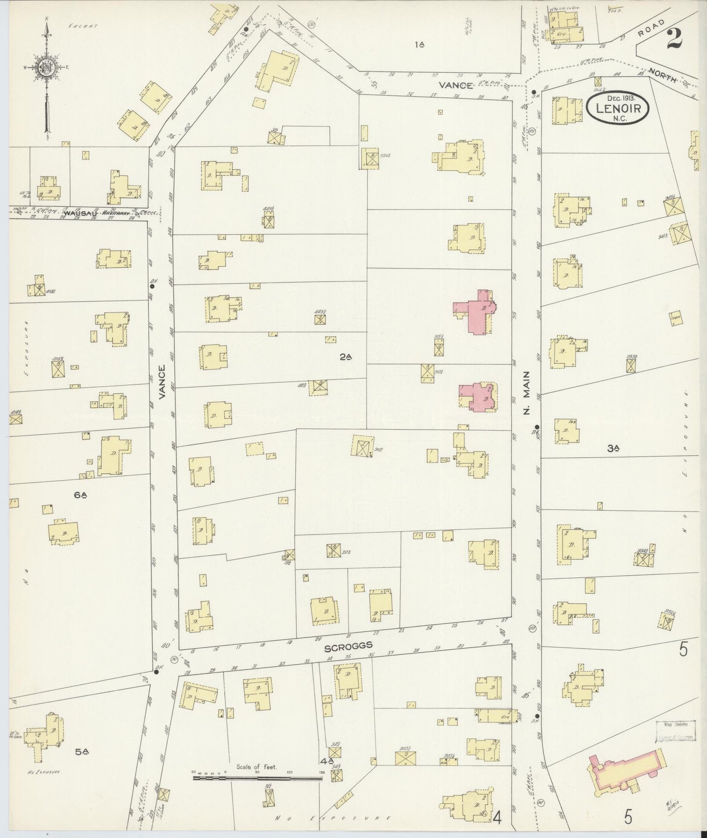 Sanborn Fire Insurance Map from Lenoir, Caldwell County, North Carolina (1913), Sheet #0002 - Historic Sanborn Fire Insurance Map Print, vintage old map wall art, antique decor, genealogy gift, North Carolina North Carolina map