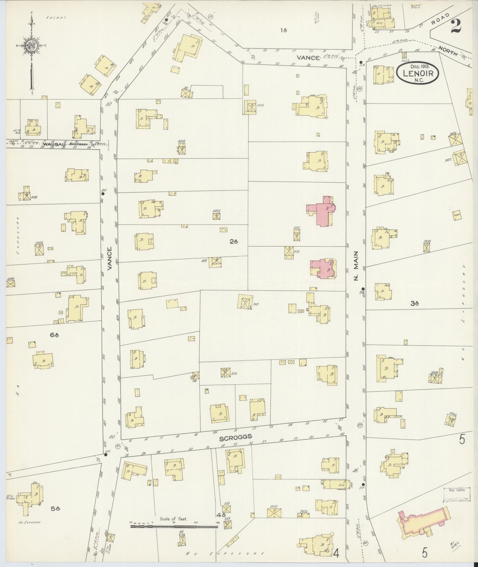Sanborn Fire Insurance Map from Lenoir, Caldwell County, North Carolina (1913), Sheet #0002 - Historic Sanborn Fire Insurance Map Print, vintage old map wall art, antique decor, genealogy gift, North Carolina North Carolina map