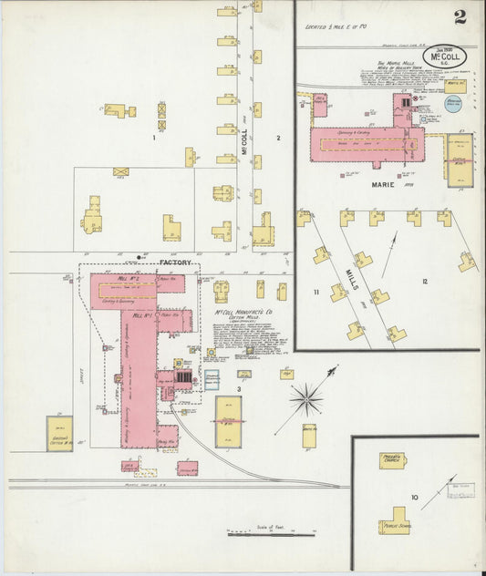 Sanborn Fire Insurance Map from McColl, Marlboro County, South Carolina (1900), Sheet #0002 - Historic Sanborn Fire Insurance Map Print, vintage old map wall art, antique decor, genealogy gift, South Carolina South Carolina map