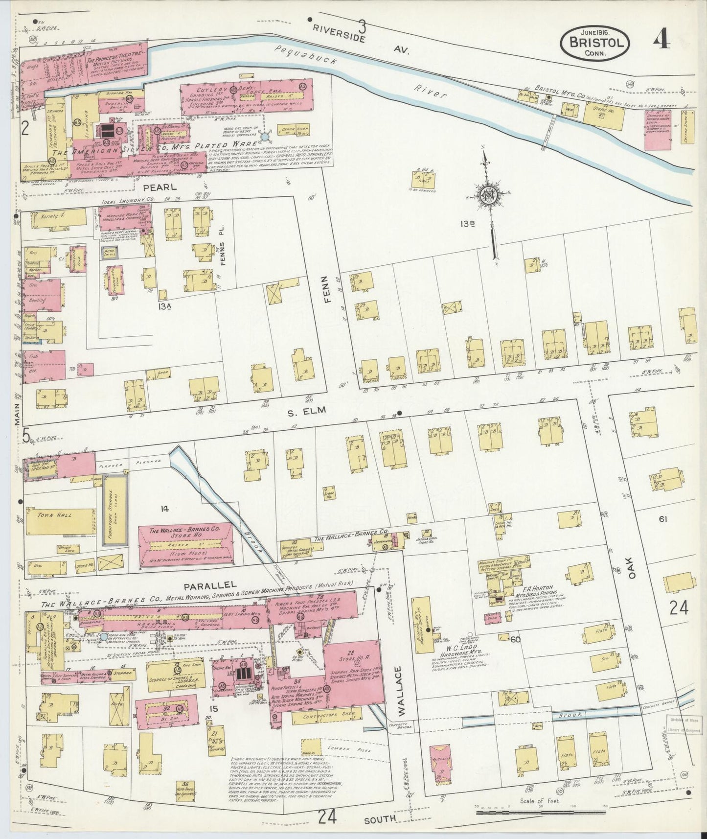 Sanborn Fire Insurance Map from Bristol, Hartford County, Connecticut (1916), Sheet #0004 - Complete Map Set gallery image, historic Sanborn map, vintage wall art, Connecticut Connecticut