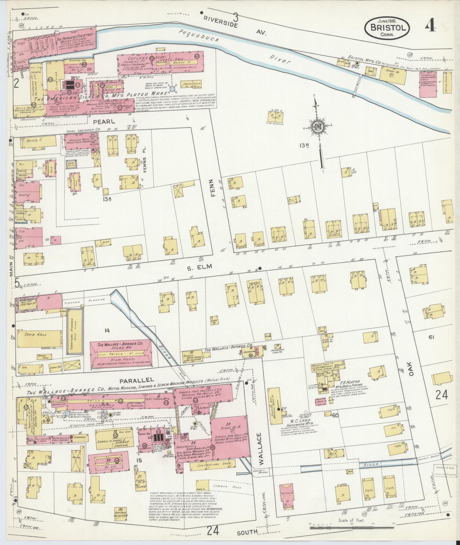 Sanborn Fire Insurance Map from Bristol, Hartford County, Connecticut (1916), Sheet #0004 - Complete Map Set gallery image, historic Sanborn map, vintage wall art, Connecticut Connecticut
