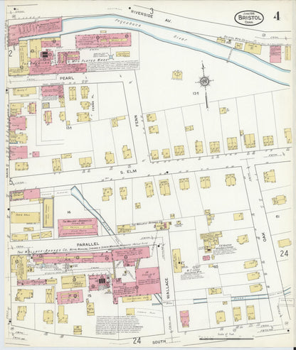 Sanborn Fire Insurance Map from Bristol, Hartford County, Connecticut (1916), Sheet #0004 - Complete Map Set gallery image, historic Sanborn map, vintage wall art, Connecticut Connecticut