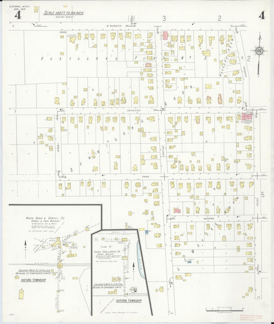 Sanborn Fire Insurance Map from Oxford, Oakland County, Michigan (1937), Sheet #0004 - Historic Sanborn Fire Insurance Map Print, vintage old map wall art, antique decor, genealogy gift, Michigan Michigan map