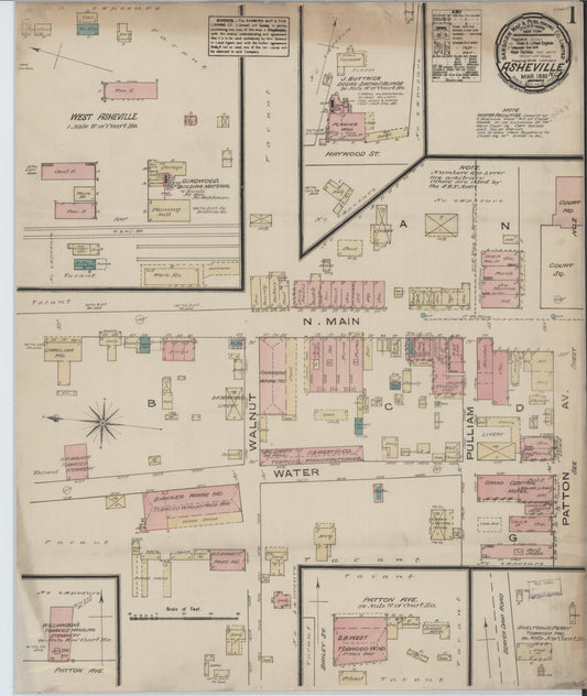 Sanborn Fire Insurance Map from Asheville, Buncombe County, North Carolina (1885), Sheet #0001 - Complete Map Set gallery image, historic Sanborn map, vintage wall art, North Carolina North Carolina