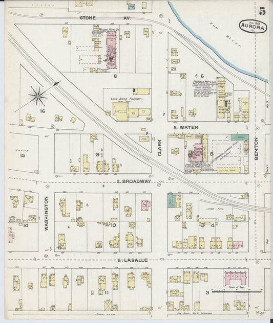Sanborn Fire Insurance Map from Aurora, Kane County, Illinois (1888), Sheet #0005 - Historic Sanborn Fire Insurance Map Print, vintage old map wall art, antique decor, genealogy gift, Illinois Illinois map