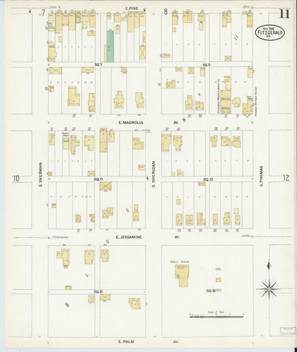 Sanborn Fire Insurance Map from Fitzgerald, Ben Hill County, Georgia (1908), Sheet #0011 - Complete Map Set gallery image, historic Sanborn map, vintage wall art, Georgia Georgia