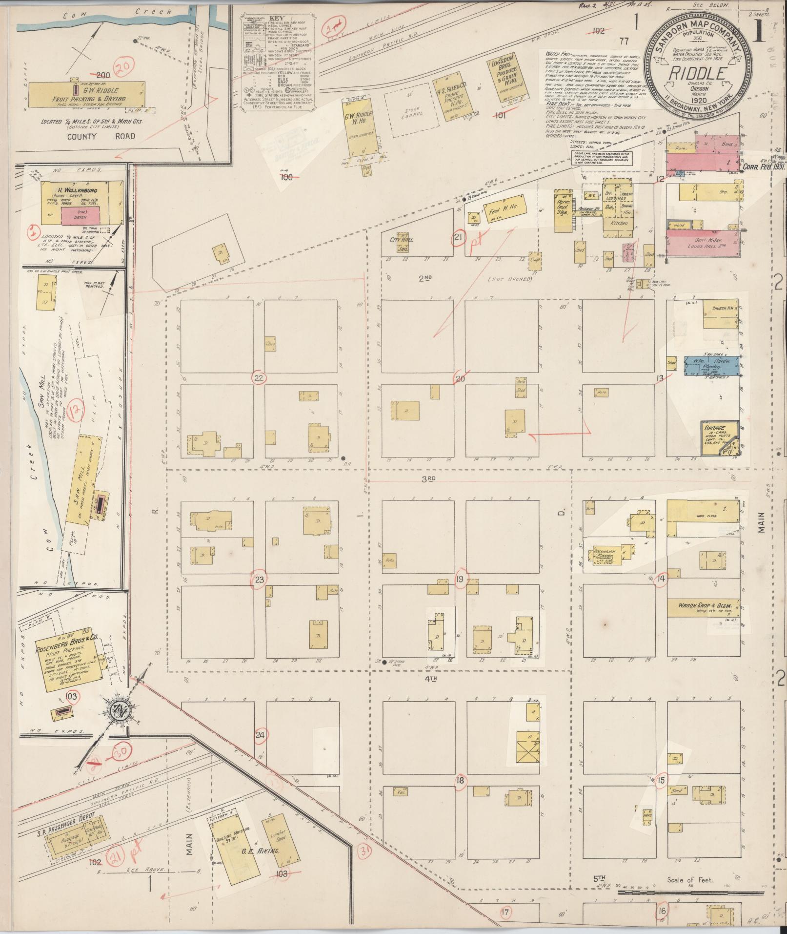 Sanborn Fire Insurance Map from Riddle, Douglas County, Oregon (1931), Sheet #0001 - Historic Sanborn Fire Insurance Map Print, vintage old map wall art, antique decor, genealogy gift, Oregon Oregon map