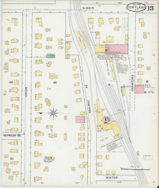 Sanborn Fire Insurance Map from Cortland, Cortland County, New York (1892), Sheet #0013 - Historic Sanborn Fire Insurance Map Print, vintage old map wall art, antique decor, genealogy gift, New York New York map