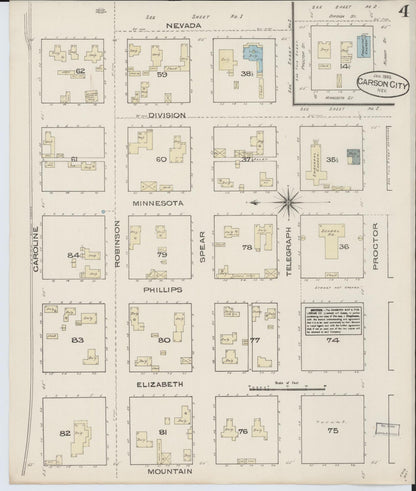 Sanborn Fire Insurance Map from Carson City, Carson City County, Nevada (1885), Sheet #0004 - Complete Map Set gallery image, historic Sanborn map, vintage wall art, Nevada Nevada