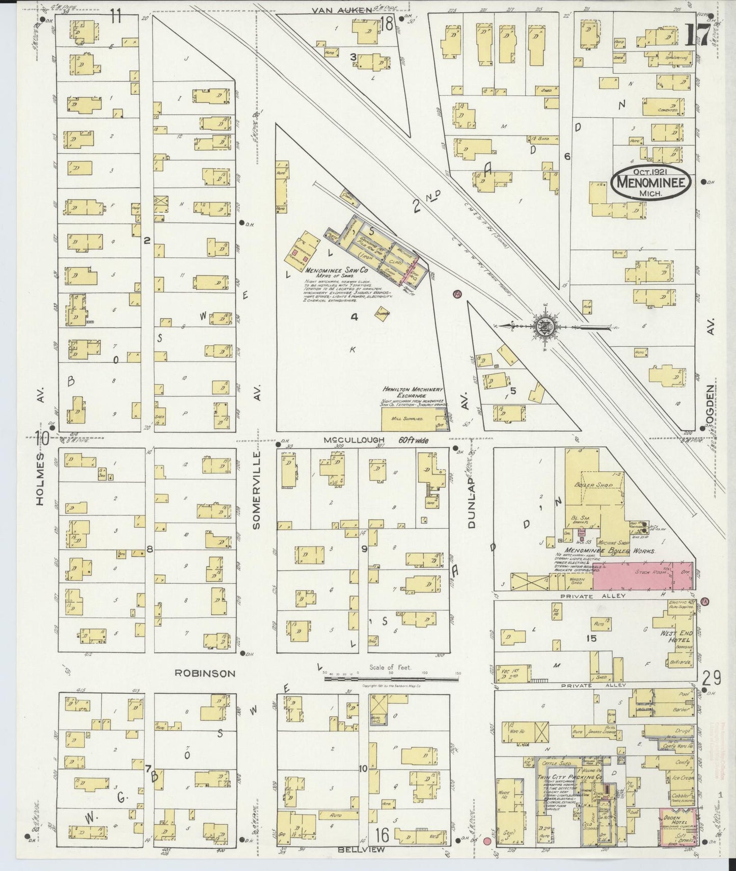 Sanborn Fire Insurance Map from Menominee, Menominee County, Michigan (1921), Sheet #0017 - Complete Map Set gallery image, historic Sanborn map, vintage wall art, Michigan Michigan