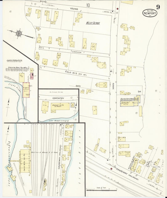 Sanborn Fire Insurance Map from Newport, Orleans County, Vermont (1913), Sheet #0009 - Historic Sanborn Fire Insurance Map Print, vintage old map wall art, antique decor, genealogy gift, Vermont Vermont map