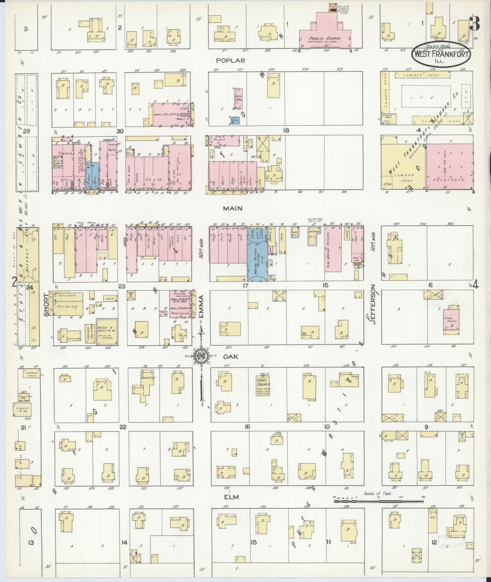 Sanborn Fire Insurance Map from West Frankfort, Franklin County, Illinois (1914), Sheet #0003 - Complete Map Set gallery image, historic Sanborn map, vintage wall art, Illinois Illinois