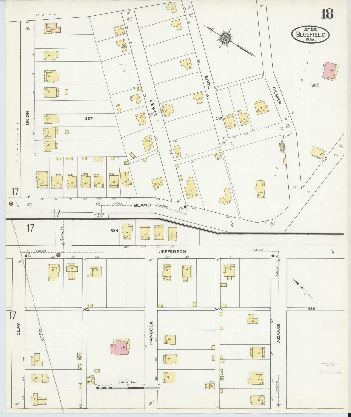 Sanborn Fire Insurance Map from Bluefield, Mercer County, West Virginia (1910), Sheet #0018 - Complete Map Set gallery image, historic Sanborn map, vintage wall art, West Virginia West Virginia