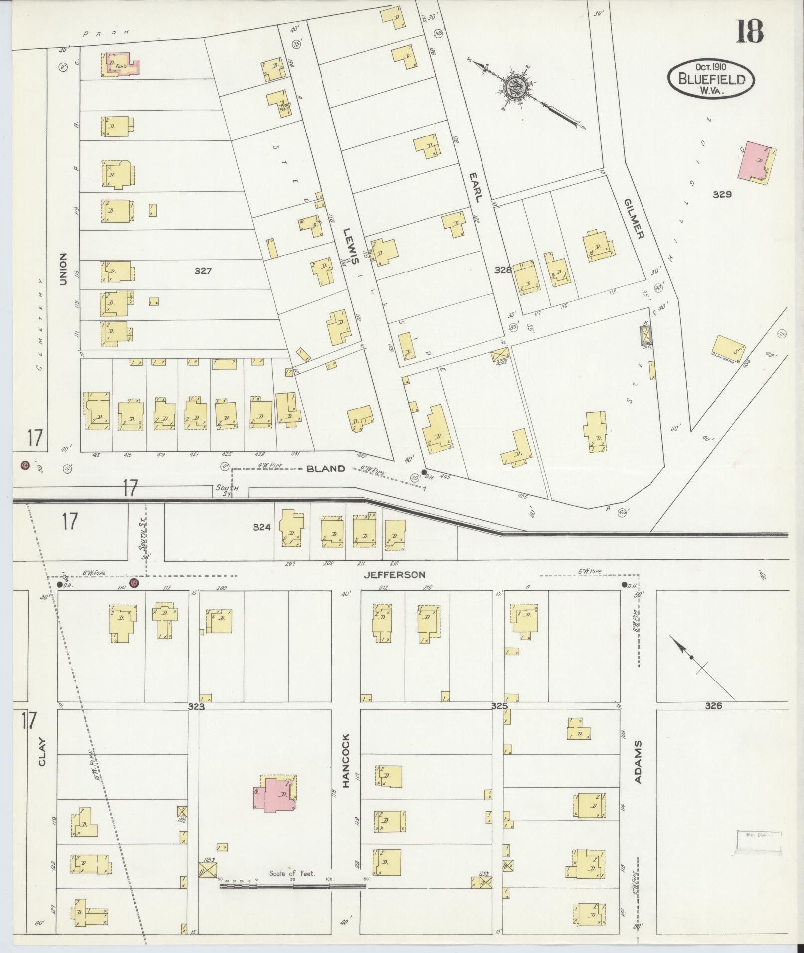 Sanborn Fire Insurance Map from Bluefield, Mercer County, West Virginia (1910), Sheet #0018 - Complete Map Set gallery image, historic Sanborn map, vintage wall art, West Virginia West Virginia