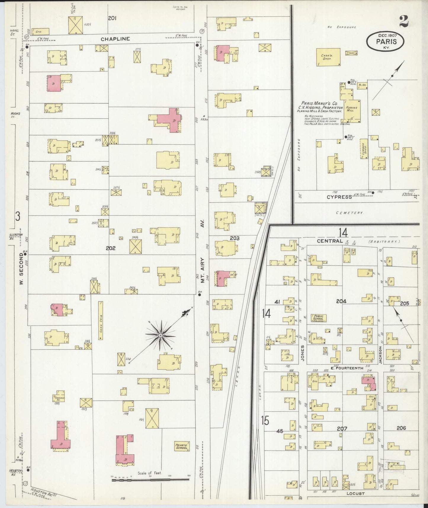 Sanborn Fire Insurance Map from Paris, Bourbon County, Kentucky (1907), Sheet #0002 - Complete Map Set gallery image, historic Sanborn map, vintage wall art, Kentucky Kentucky