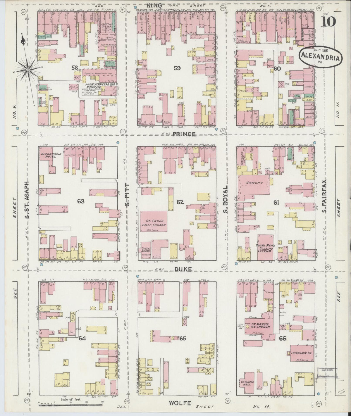 Sanborn Fire Insurance Map from Alexandria, Independent Cities, Virginia (1891), Sheet #0010 - Complete Map Set gallery image, historic Sanborn map, vintage wall art, Virginia Virginia