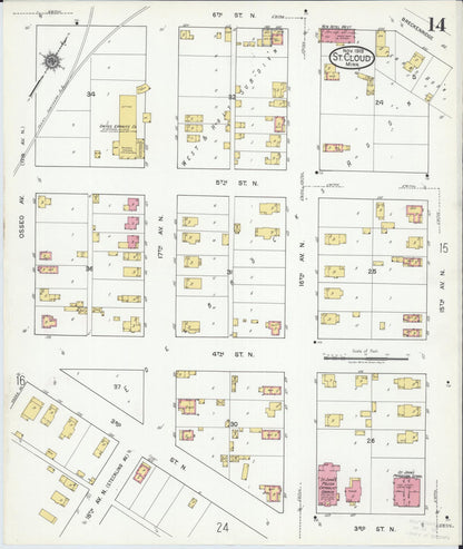 Sanborn Fire Insurance Map from Saint Cloud, Stearns, Benton, and Sherburne Counties, Minnesota (1919), Sheet #0014 - Complete Map Set gallery image, historic Sanborn map, vintage wall art, Minnesota Minnesota