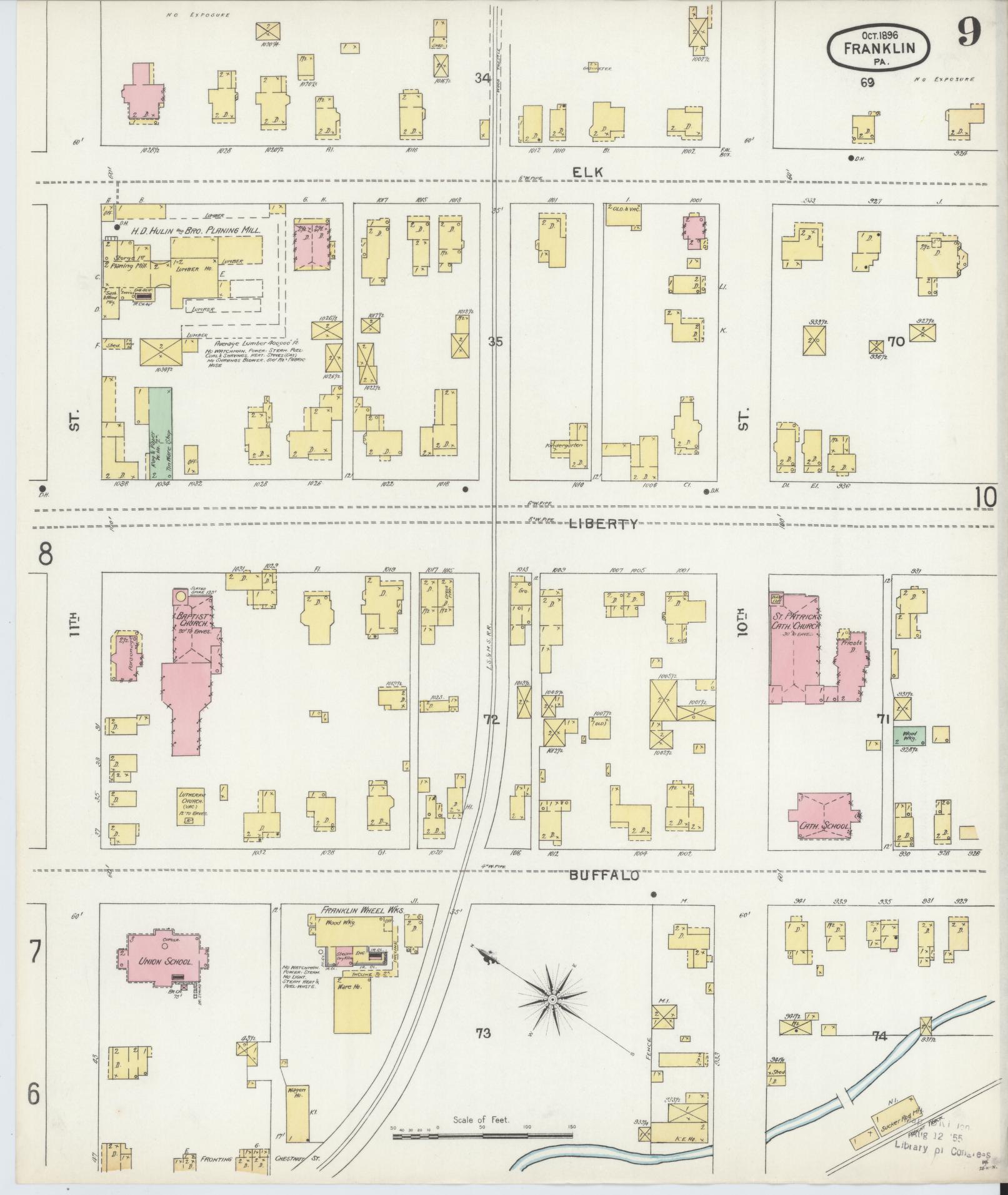 Sanborn Fire Insurance Map from Franklin, Venango County, Pennsylvania (1896), Sheet #0009 - Historic Sanborn Fire Insurance Map Print, vintage old map wall art, antique decor, genealogy gift, Pennsylvania Pennsylvania map