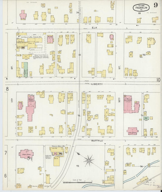 Sanborn Fire Insurance Map from Franklin, Venango County, Pennsylvania (1896), Sheet #0009 - Historic Sanborn Fire Insurance Map Print, vintage old map wall art, antique decor, genealogy gift, Pennsylvania Pennsylvania map