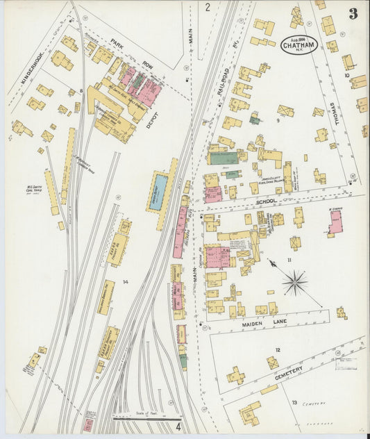 Sanborn Fire Insurance Map from Chatham, Columbia County, New York (1904), Sheet #0003 - Historic Sanborn Fire Insurance Map Print, vintage old map wall art, antique decor, genealogy gift, New York New York map