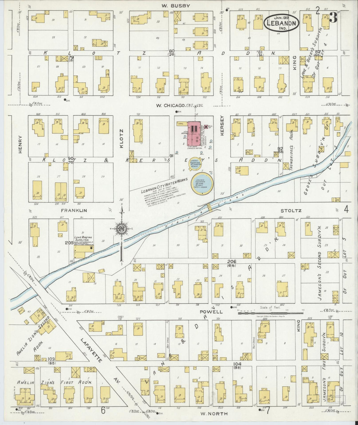 Sanborn Fire Insurance Map from Lebanon, Boone County, Indiana (1919), Sheet #0003 - Historic Sanborn Fire Insurance Map Print, vintage old map wall art, antique decor, genealogy gift, Indiana Indiana map