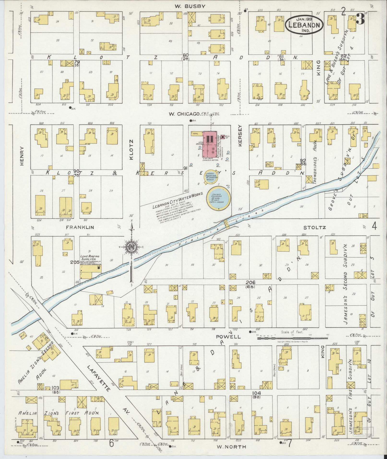 Sanborn Fire Insurance Map from Lebanon, Boone County, Indiana (1919), Sheet #0003 - Historic Sanborn Fire Insurance Map Print, vintage old map wall art, antique decor, genealogy gift, Indiana Indiana map