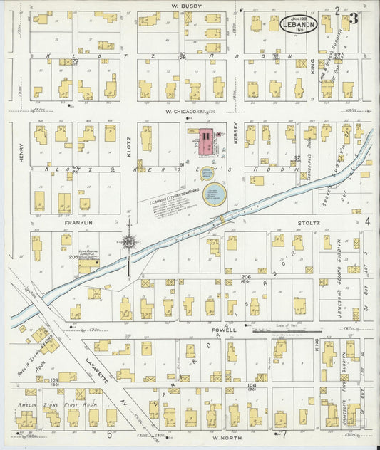 Sanborn Fire Insurance Map from Lebanon, Boone County, Indiana (1919), Sheet #0003 - Historic Sanborn Fire Insurance Map Print, vintage old map wall art, antique decor, genealogy gift, Indiana Indiana map