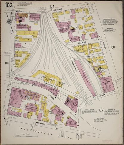 Sanborn Fire Insurance Map from Worcester, Worcester County, Massachusetts (1910), Sheet #0102 - Historic Sanborn Fire Insurance Map Print, vintage old map wall art, antique decor, genealogy gift, Massachusetts Massachusetts map