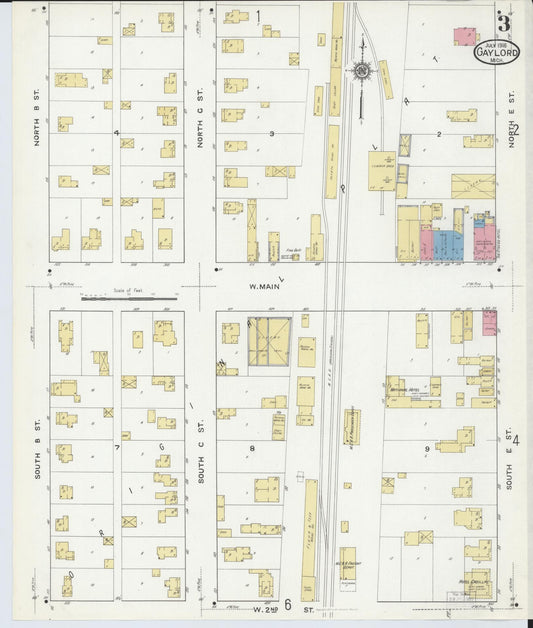 Sanborn Fire Insurance Map from Gaylord, Otsego County, Michigan (1916), Sheet #0003 - Historic Sanborn Fire Insurance Map Print, vintage old map wall art, antique decor, genealogy gift, Michigan Michigan map