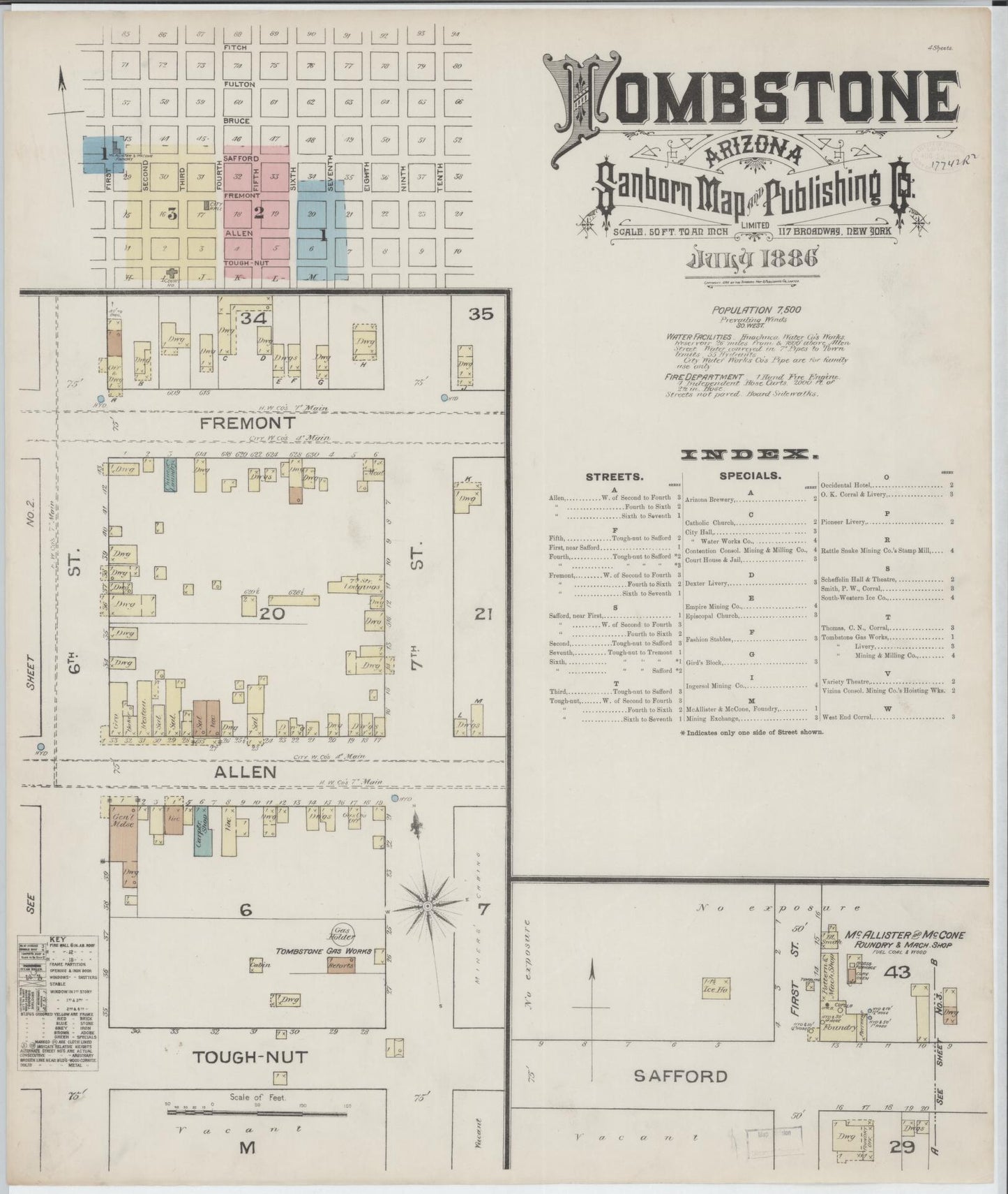 Sanborn Fire Insurance Map from Tombstone, Cochise County, Arizona (1886), Sheet #0001 - Complete Map Set gallery image, historic Sanborn map, vintage wall art, Arizona Arizona