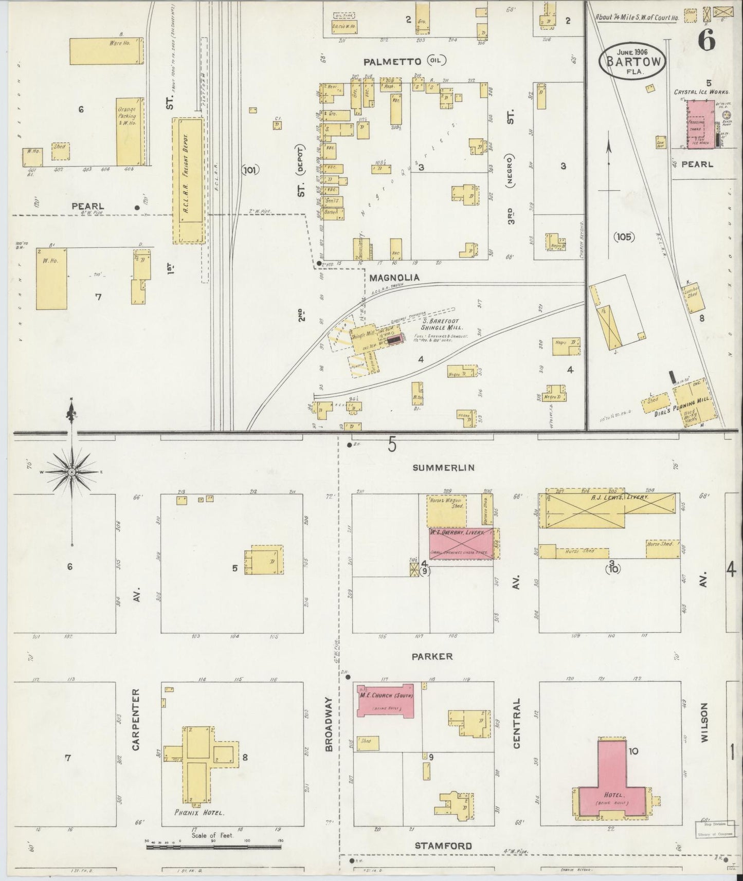 Sanborn Fire Insurance Map from Bartow, Polk County, Florida (1906), Sheet #0006 - Complete Map Set gallery image, historic Sanborn map, vintage wall art, Florida Florida